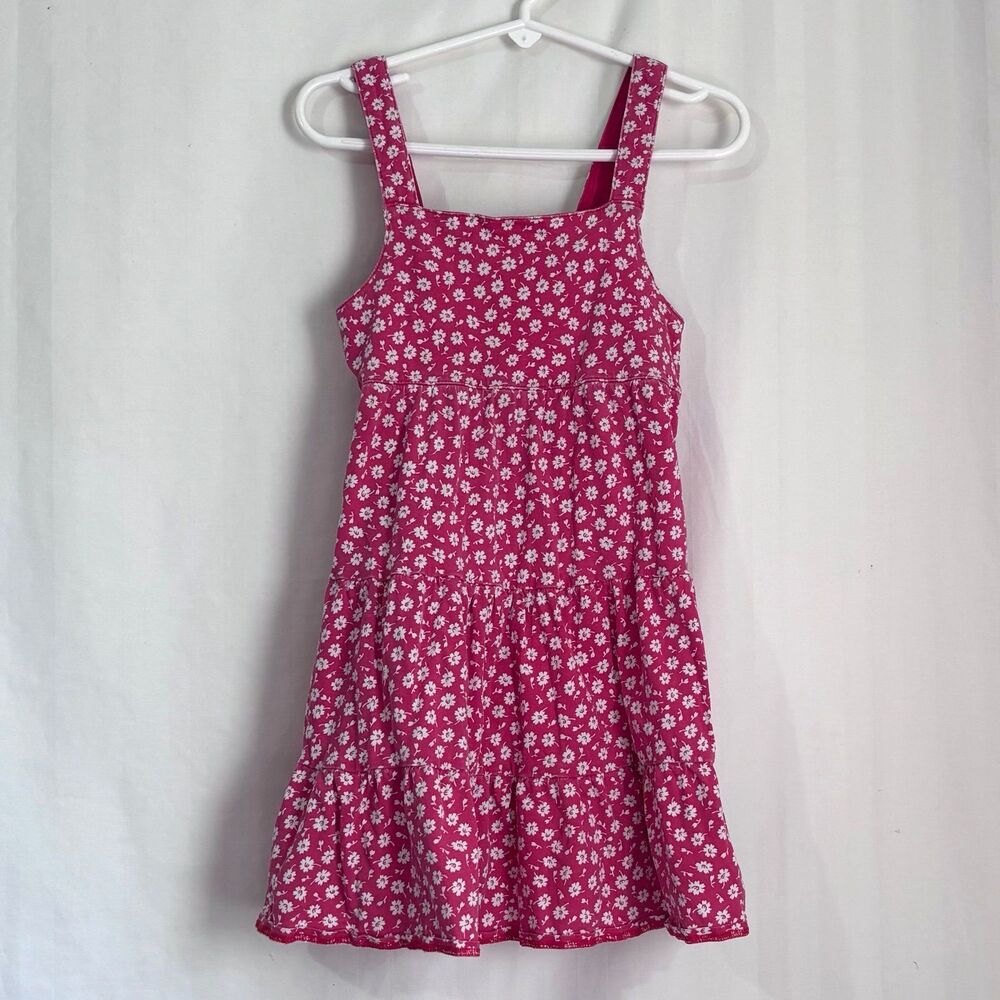 Chaps Girls Floral Dress Size 4 EUC Pink Fuchsia Daisy Tank A-Line